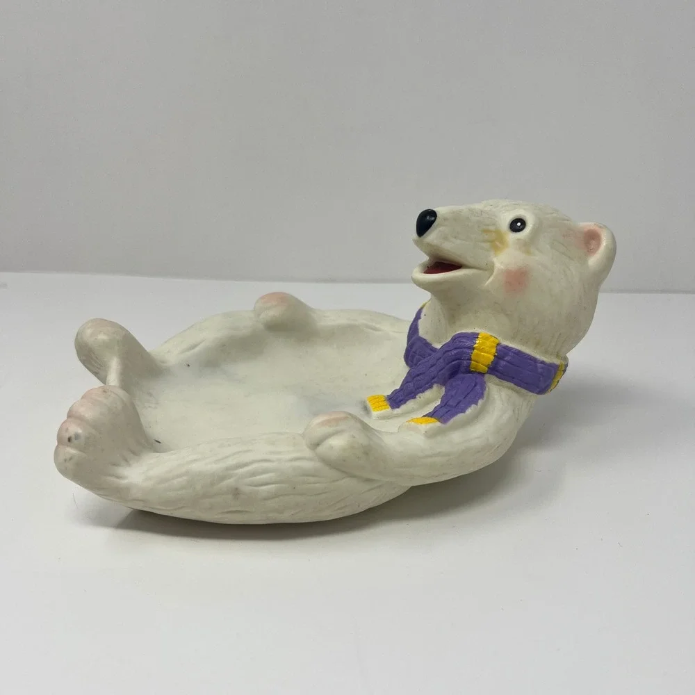 Polar Bear Trinket Soap Dish Decor White Vinyl Tray 2002 Cute‎ Arctic Animal